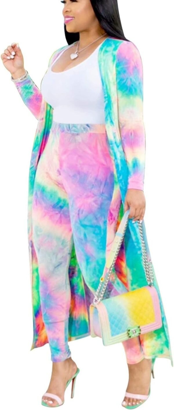 Womens Floral Print Long Sleeve Cardigan Cover up Long Pants 2 Piece Outfits Set