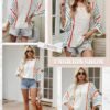 Womens 2024 Cute Spring Summer Color Block Striped Lightweight Comfy Cable Knit Beach Boho Clothes Pullover Sweaters