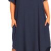 Womens Plus Size Nightgowns Sleepwear Short Sleeve Sleep Dress Maxi Night Gowns with Pockets