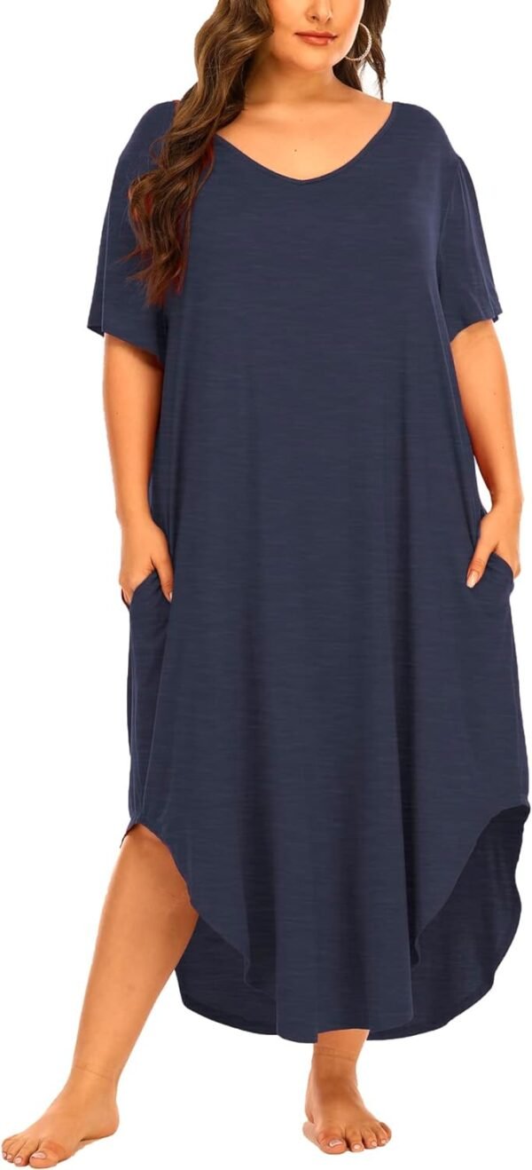 Womens Plus Size Nightgowns Sleepwear Short Sleeve Sleep Dress Maxi Night Gowns with Pockets