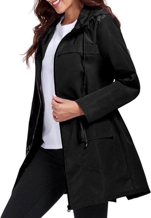 Women Waterproof Raincoat Lightweight Packable Active Outdoor Long Hooded Rain Jacket