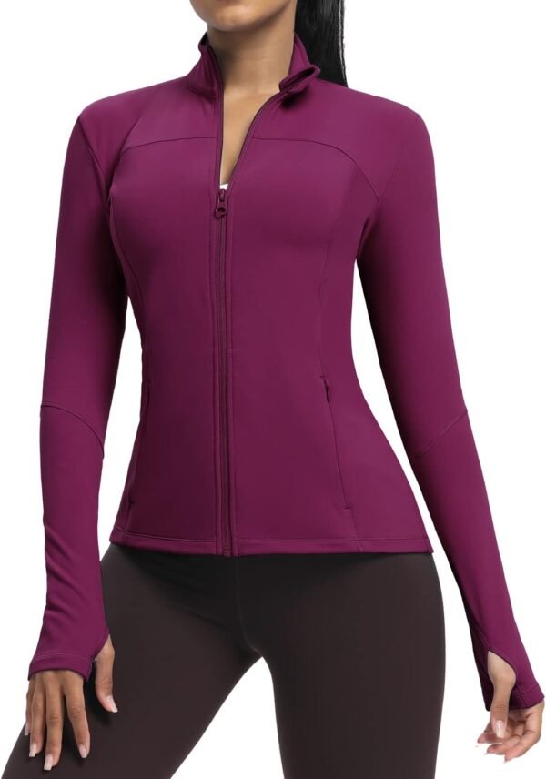 Workout Jackets for Women Full Zip Athletic Running Track Jacket with Pockets Slim Fit Yoga Jacket with Thumb Holes
