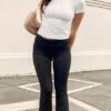 Women's 2 Piece Yoga Set Soft Short Sleeve Top Flare Leggings Comfortable Stretchy for Casual Active Wear