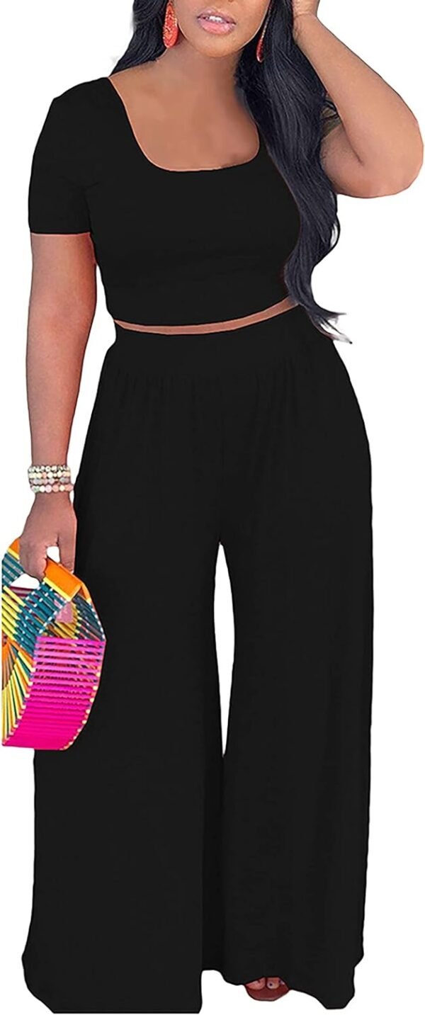 2 Piece Outfits for Women Casual Wide Leg Pants Set Outfits Sexy Front Crop Tops High Waist Jumpsuits Set