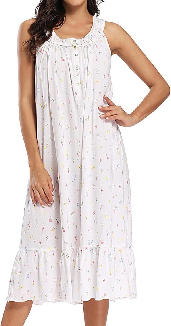 Cotton Nightgown for Women Sleeveless Loungewear Comfy Soft Sleepwear Long Sleepdress Loose Full Length Nightdress