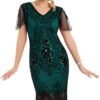 Women's 1920s Dress Sequin Art Deco Flapper Dress with Sleeve