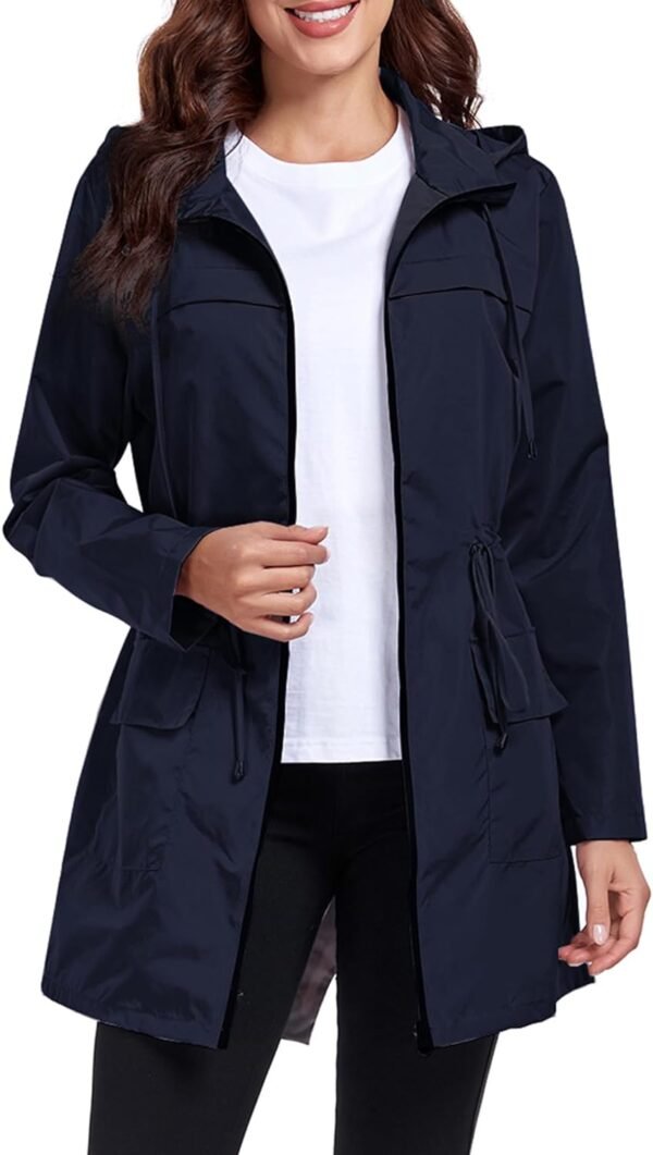 Women Waterproof Raincoat Lightweight Packable Active Outdoor Long Hooded Rain Jacket
