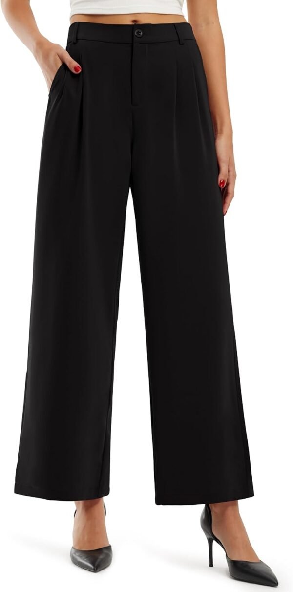 Libin Women's Wide Leg Pants High Waisted Work Dress Pants Loose Fit Back Elastic Waist Business Casual Trousers Office