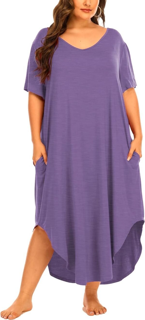 Womens Plus Size Nightgowns Sleepwear Short Sleeve Sleep Dress Maxi Night Gowns with Pockets