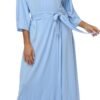 Womens Soft Long Kimono Robes Lightweight Full Length Knit Bathrobe With Pockets Ladies Casual Dressing Gown