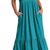ANRABESS Women's Summer Casual Sleeveless V Neck Swing Dress Fit & Flare Flowy Tiered Maxi Beach Sundress with Pockets