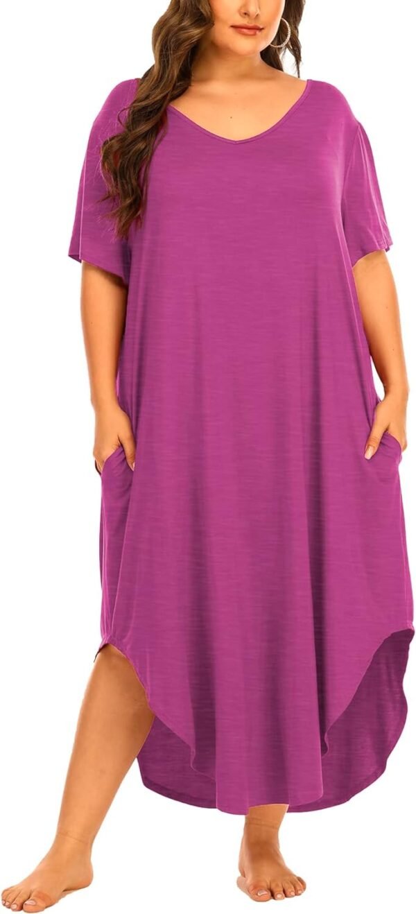 Womens Plus Size Nightgowns Sleepwear Short Sleeve Sleep Dress Maxi Night Gowns with Pockets