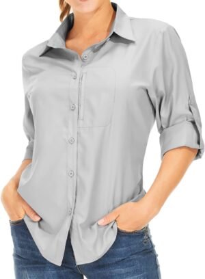 Women's Long Sleeve Safari Clothes UPF 50+ Hiking Fishing Shirts,Sun Protection Quick Dry Light Cooling Shirts