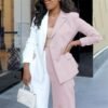 Women's Casual Outfits Lightweight Blazer Jacket and Wide Leg Pants Suit Set