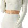Women's Stretch Cutout Yoga Sports Jacket Long Sleeve Crop Top T Shirts with Thumb Holes