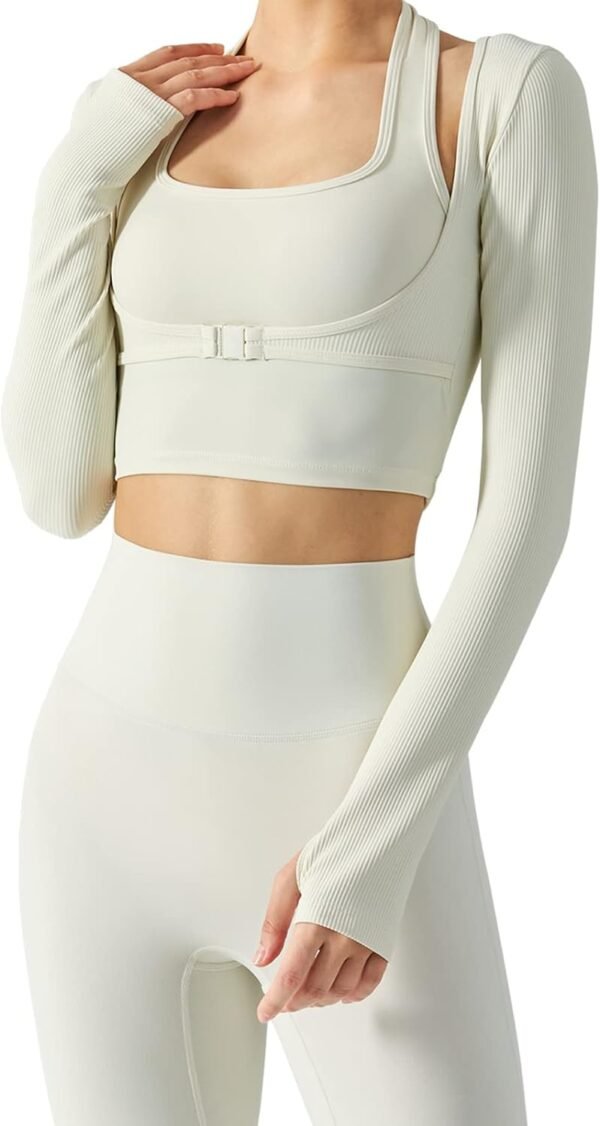 Women's Stretch Cutout Yoga Sports Jacket Long Sleeve Crop Top T Shirts with Thumb Holes