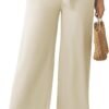 Womens Wide Leg Lounge Pants High Waisted Business Work Casual Pants Adjustable Tie Knot Loose Trousers with Pocket