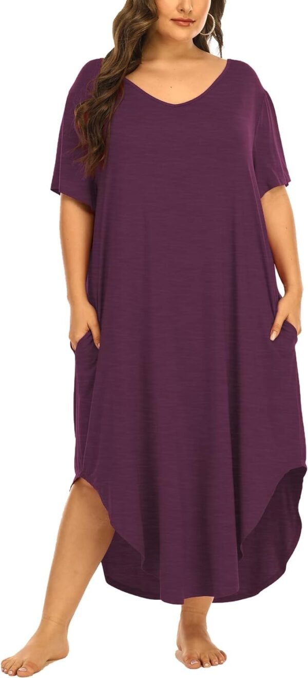 Womens Plus Size Nightgowns Sleepwear Short Sleeve Sleep Dress Maxi Night Gowns with Pockets