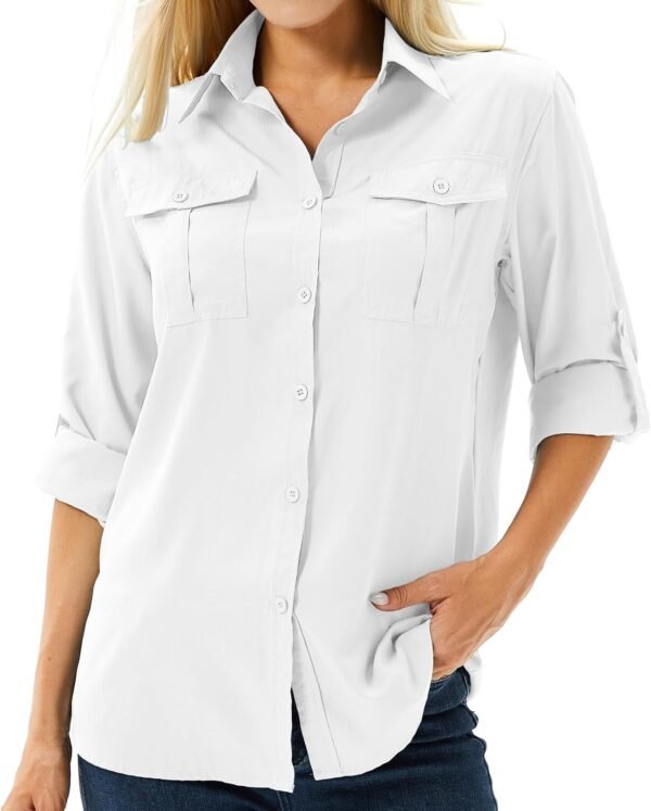 Women's UPF 50 Long Sleeve UV Sun Protection Safari Shirts Outdoor Quick Dry Fishing Hiking Travel Shirts