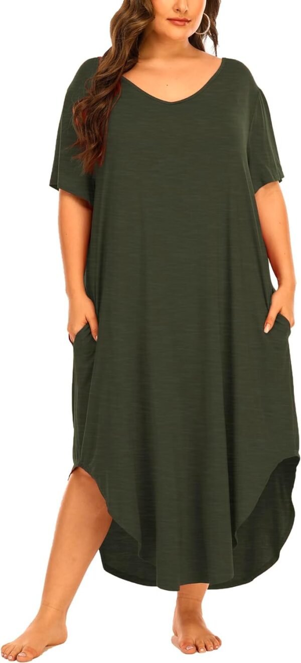Womens Plus Size Nightgowns Sleepwear Short Sleeve Sleep Dress Maxi Night Gowns with Pockets