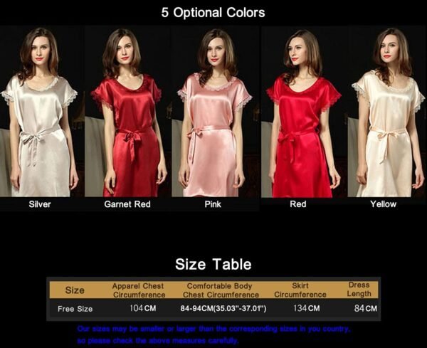 Women's Silk Pajamas,1-Piece Nightdress Sleepwear,Loose&Free Size,100% Silk(Main),5 Colors