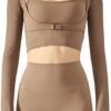 Women's Stretch Cutout Yoga Sports Jacket Long Sleeve Crop Top T Shirts with Thumb Holes