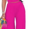 2 Piece Outfits for Women Casual Wide Leg Pants Set Outfits Sexy Front Crop Tops High Waist Jumpsuits Set