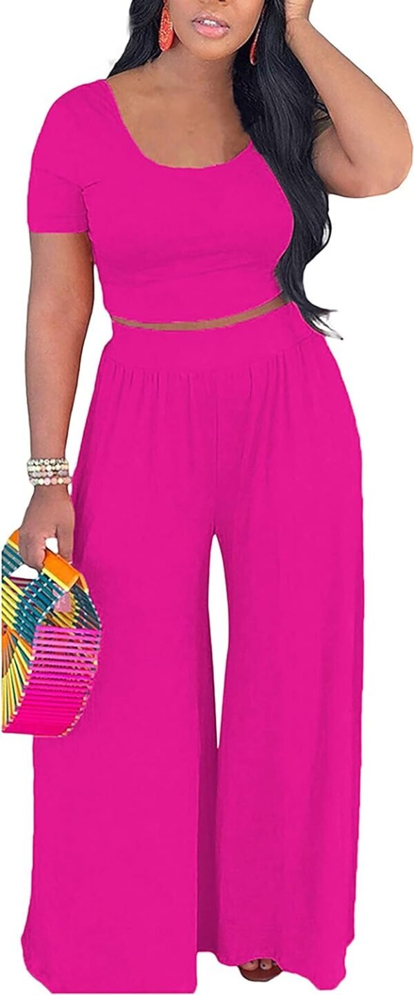2 Piece Outfits for Women Casual Wide Leg Pants Set Outfits Sexy Front Crop Tops High Waist Jumpsuits Set