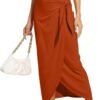 Women’s Maxi Skirt High Waist Wrap Pencil Long Skirts for Women Slim Boho Draped Front Bodycon Dresses