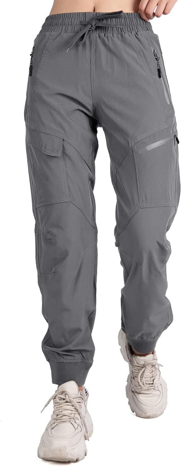 61pzUaQltbL._AC_SL1500.jpg Women's Athletic Hiking Cargo Joggers Pants Outdoor Workout Lightweight Quick Dry UPF 50 Zipper Pockets
