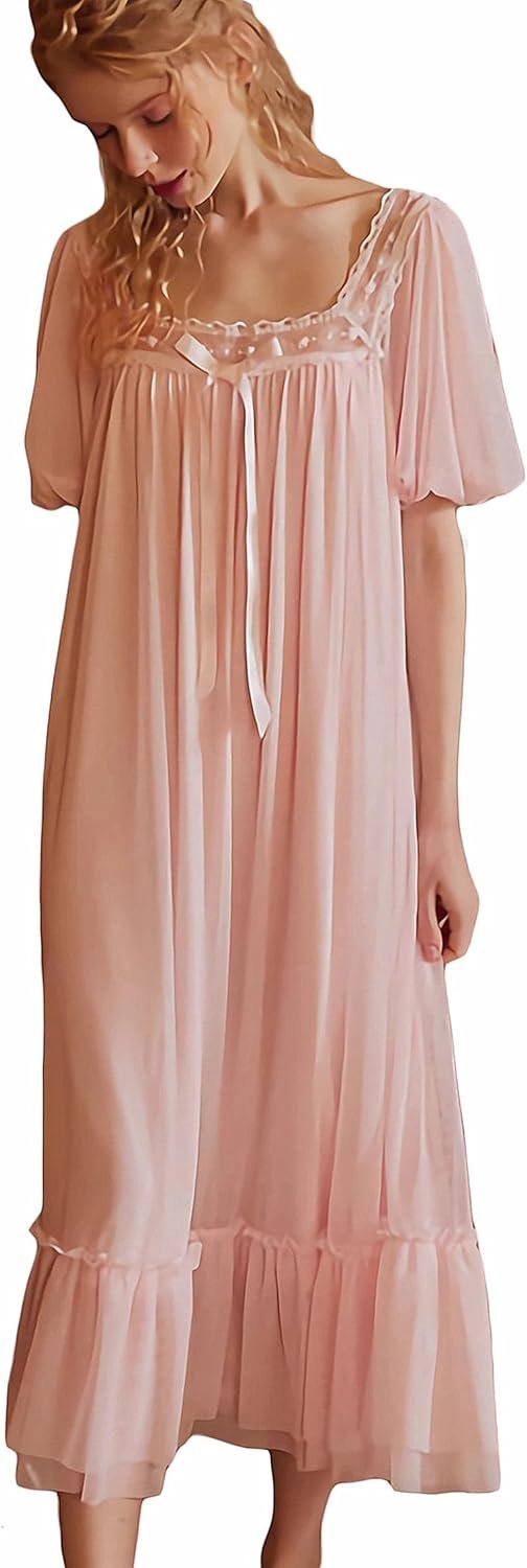 Women's Lace  Nightgown Long Sleeve Sleepwear Nightdress