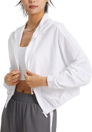 Women's UPF 50+ UV Sun Protection Cropped Jackets Athletic Running Workout Shirts Zip Up Hoodie Outdoor Jackets