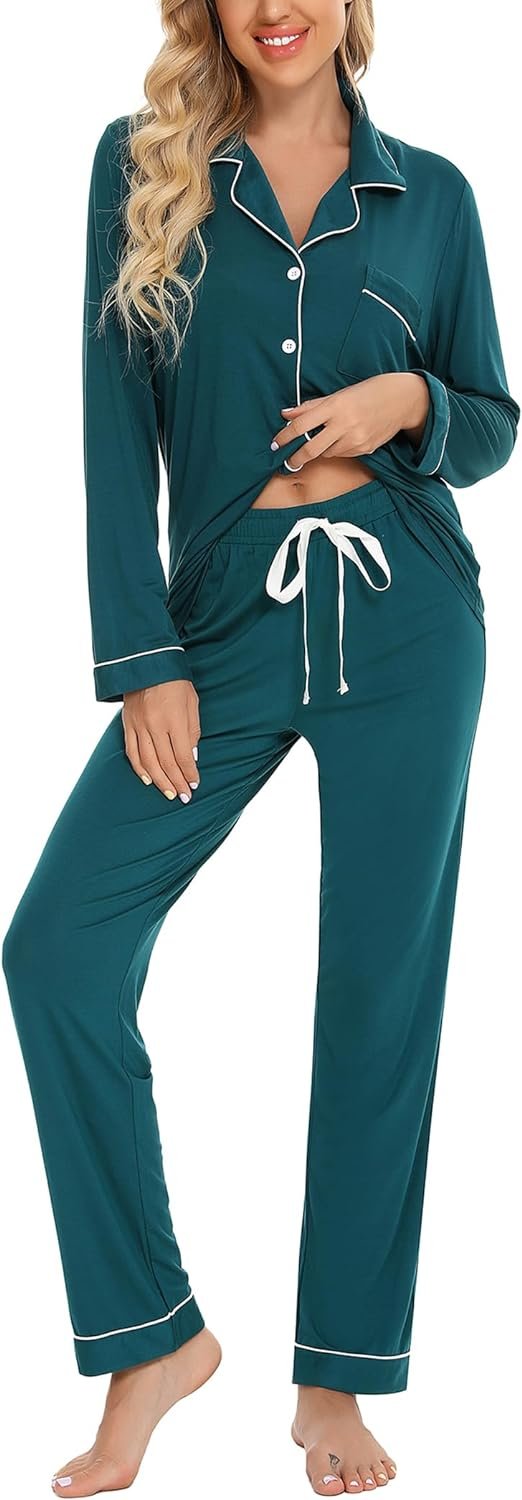 Pajamas Set Long Sleeve Womens Button Down Sleepwear Two Piece Nightwear Soft Pj Lounge Sets S-XXL