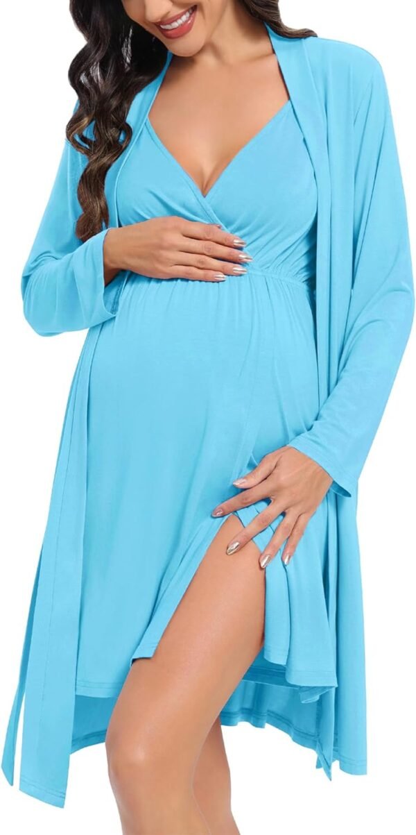 Womens Maternity Set Nursing Nightgown and Robe Set 3 in 1 Labor Delivery Nursing Gown Breastfeeding Robe Set