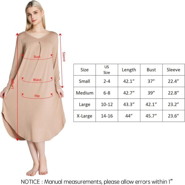 loungewear Womens Nightgown pajamas Bamboo Viscose Super Soft Long Sleeve sleepwear Nightdress Outdoor Wearable