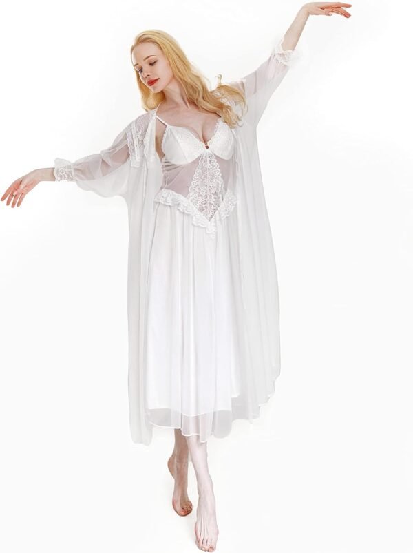 Women Nightgown Nightdress Nightwear Sleepwear Lingerie With Robe Set