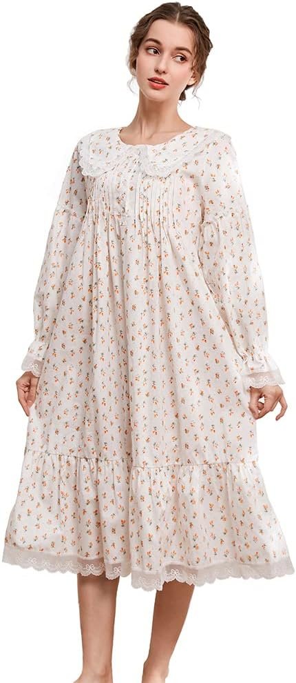 100% Cotton  Nightgown for Ladies Womens Vintage Palace Sleepwear