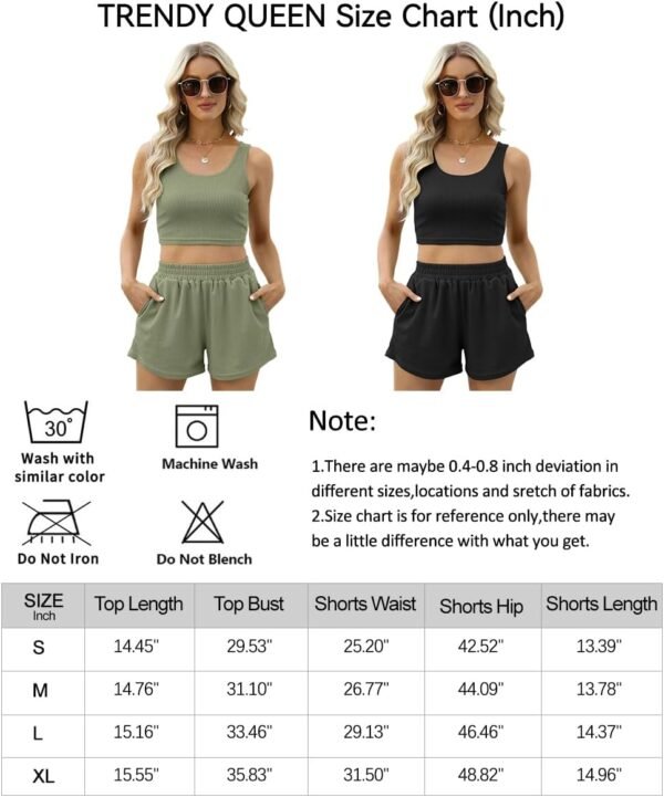 Trendy Queen Two Piece Summer Outfits Women Shorts Sets 2 Piece Sleeveless Matching Lounge Crop Top and High Waisted Shorts