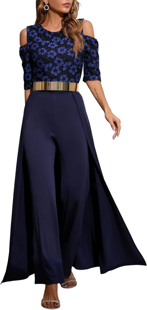 VERWIN Patchwork Overlay Embellished Plain Women's Jumpsuit High-Waist Woman Romper