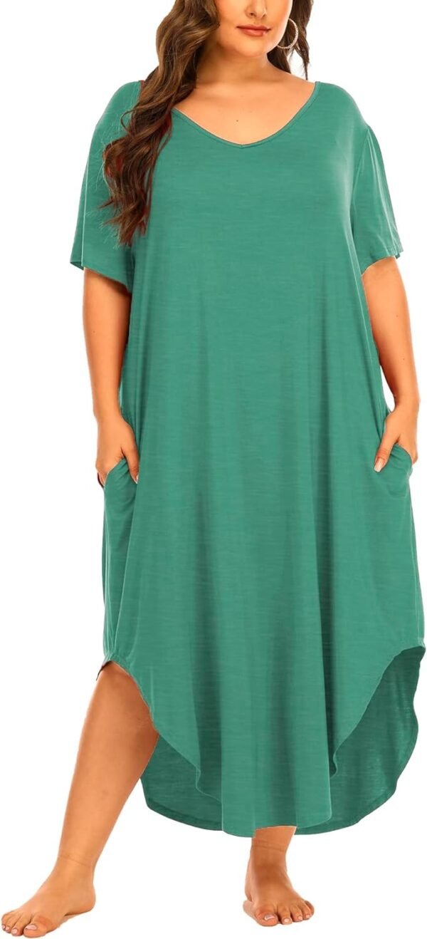 Womens Plus Size Nightgowns Sleepwear Short Sleeve Sleep Dress Maxi Night Gowns with Pockets