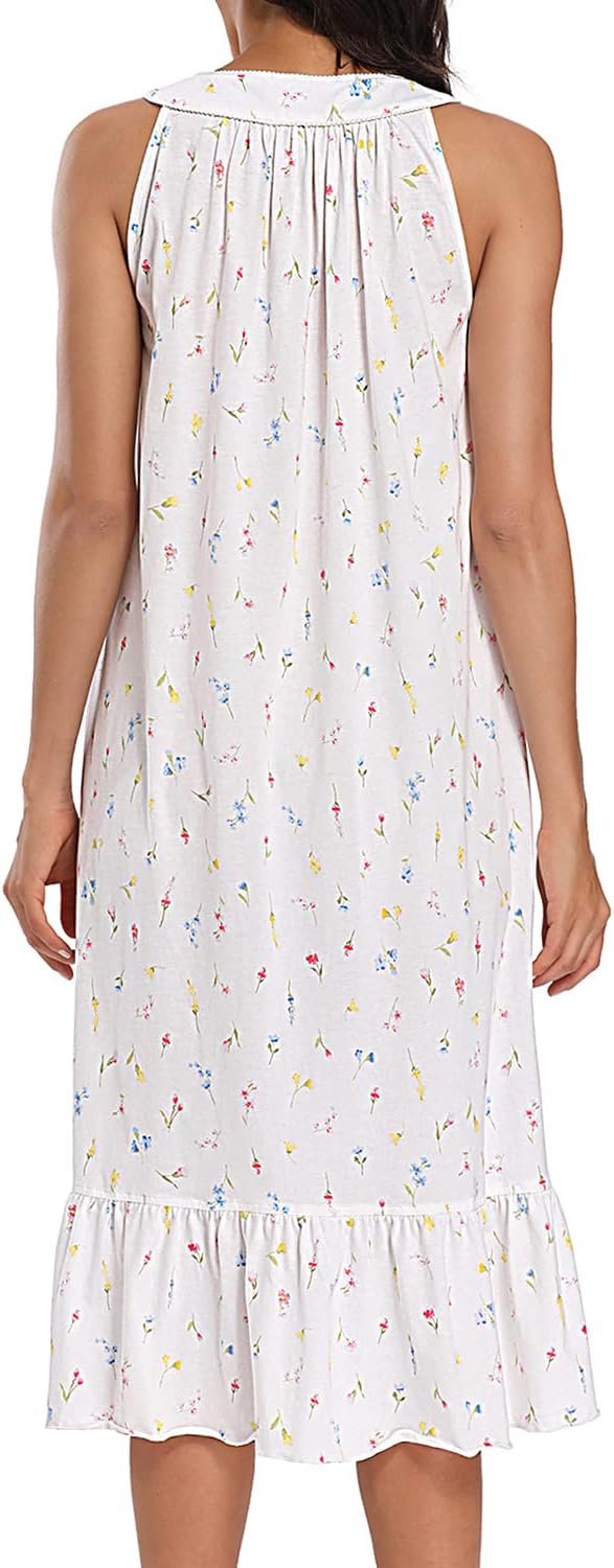 Cotton Nightgown for Women Sleeveless Loungewear Comfy Soft Sleepwear Long Sleepdress Loose Full Length Nightdress