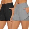 2 Pack Athletic Shorts for Women, Quick Dry Running Shorts with Pockets High Waisted Workout Gym Sports Shorts