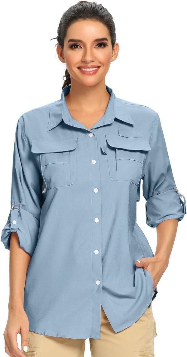 Women's UPF 50 Long Sleeve UV Sun Protection Safari Shirts Outdoor Quick Dry Fishing Hiking Travel Shirts