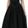 Women Off Shoulder Midi Dress Strapless Sleeveless Drop-Waist A Line Tube Dress Trendy Summer Swing Patchwork Dress