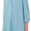 Women's Tunic Mini Shirt Dress Cotton Long Sleeve Ruffle Hem Dress Button Up Shift Chambray Dresses