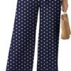 Womens Wide Leg Lounge Pants High Waisted Business Work Casual Pants Adjustable Tie Knot Loose Trousers with Pocket