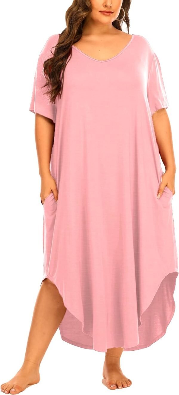 Womens Plus Size Nightgowns Sleepwear Short Sleeve Sleep Dress Maxi Night Gowns with Pockets