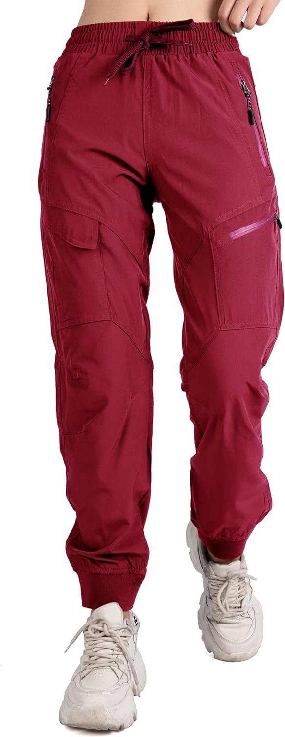 61xMhA35PgL._AC_SL1500.jpg Women's Athletic Hiking Cargo Joggers Pants Outdoor Workout Lightweight Quick Dry UPF 50 Zipper Pockets