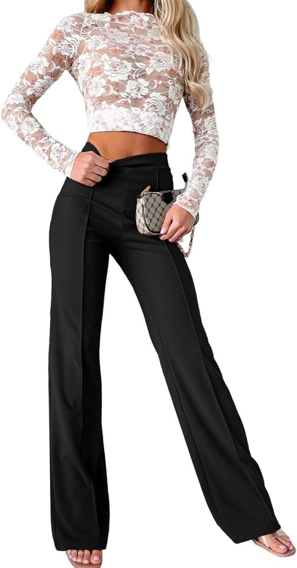 Wide Leg Dress Pants for Women Elastic High Waist Straight Leg Pants Business Casual Pull on Office Work Slacks