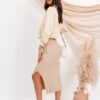 Midi Pencil Basic Skirt Casual Solid Split Side Stretchy Ribbed Knit Bodycon Mid Length Skirts for Women